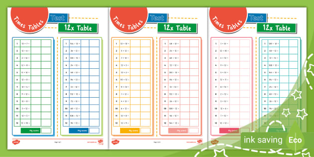 Times Tables Sheets 12 x Table (teacher made) - Twinkl