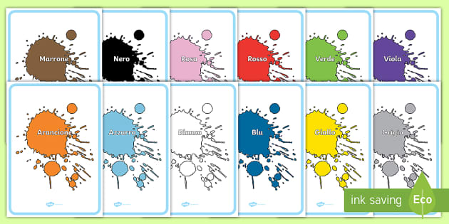 Colour Words on Splats Italian (teacher made) - Twinkl