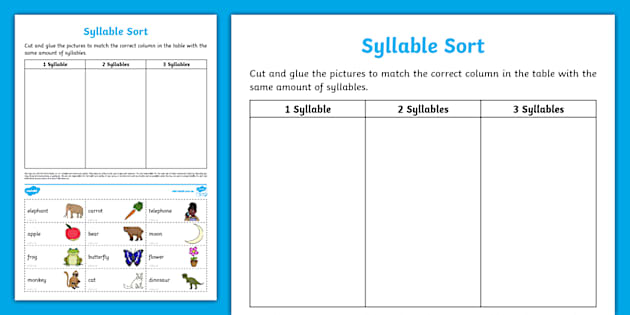 Syllable Sort Worksheet (Hecho por educadores) Twinkl