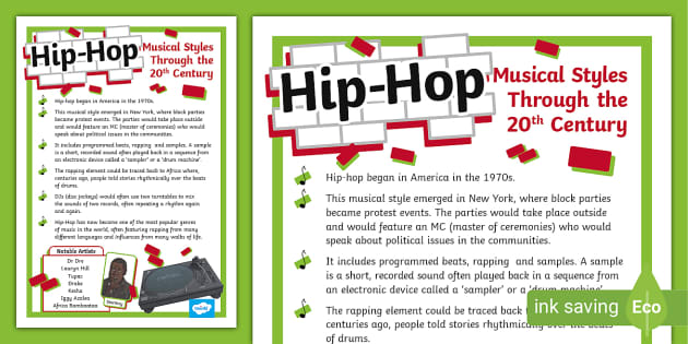 Musical Styles Through The 20th Century Hip Hop Information Poster