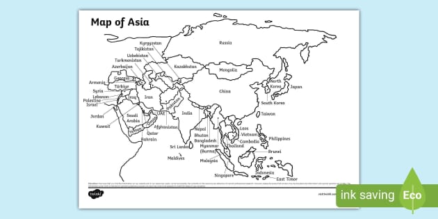 Asia Map With and Without Names Worksheets