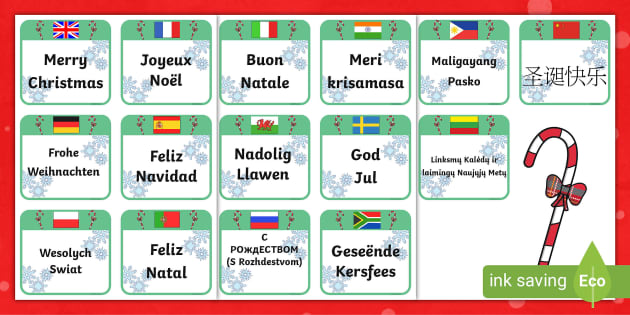 Merry Christmas in Different Languages Printable Primary