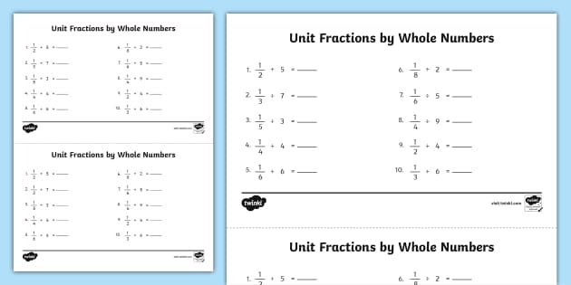 Dividing Unit Fractions by Whole Numbers Activity - Twinkl