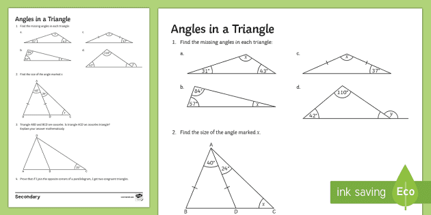 How do you find a missing angle of a triangle Angles In A Triangle Worksheet Ks3 Ks4 Maths Beyond