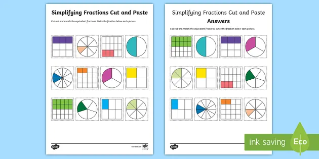 differentiated simplifying fractions chart worksheet worksheets