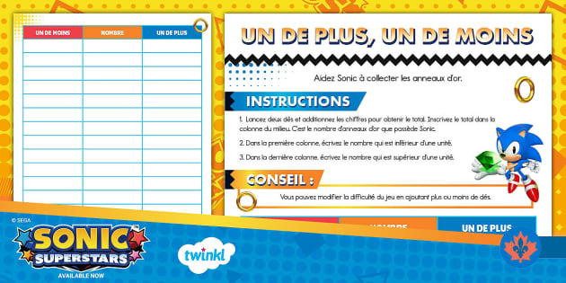 FREE Sonic: One More One Less Math Dice Game French - Twinkl