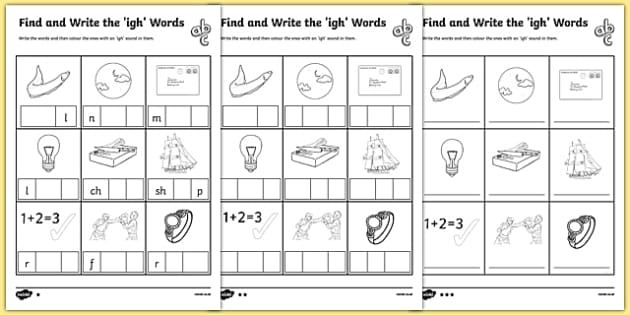 Find and Write the igh Words Differentiated Worksheets - Twinkl