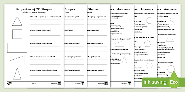 year 5 properties of 2d shapes worksheet worksheet pack