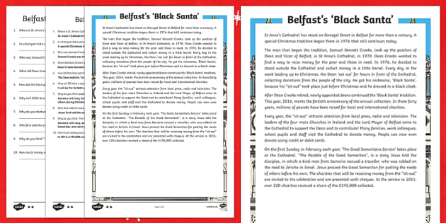 Belfast's 'Black Santa' Differentiated Reading Comprehension Activity