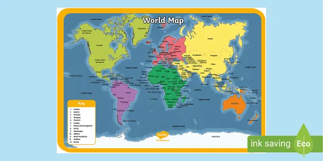 Labelled Printable World Map World Geography Map