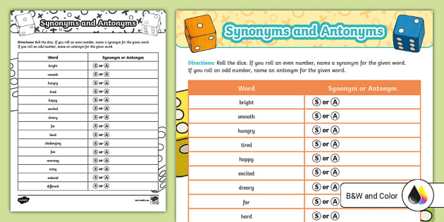 Fourth Grade Synonyms And Antonyms Dice Game Us E 1694131440 Ver 1 