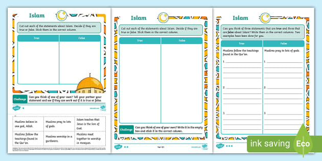 KS1 Islam Differentiated Activity Sheets (teacher Made)