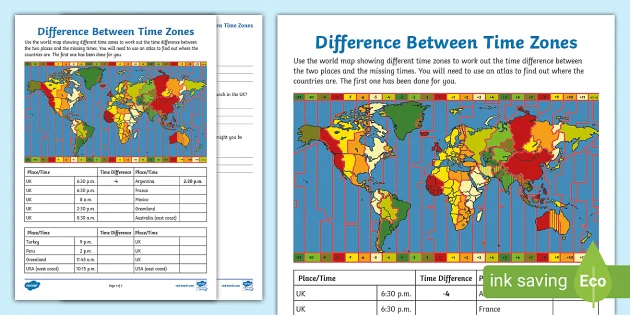 Time Zones Differentiated Labelling Activity - KS2 - Twinkl