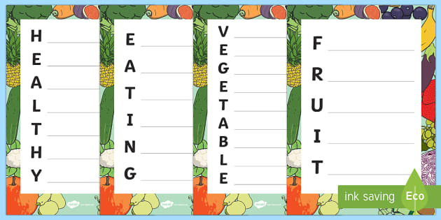 Acrostic Healthy Eating Poem Templates - English - F-2