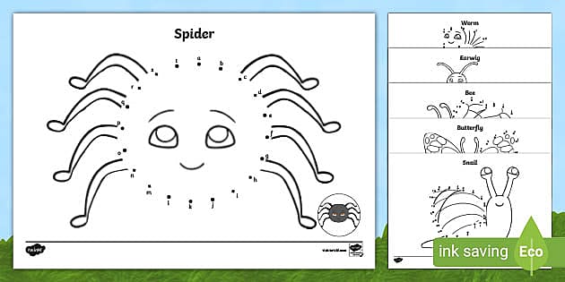 Minibeasts Alphabet Dot to Dot Printable Worksheets - Twinkl