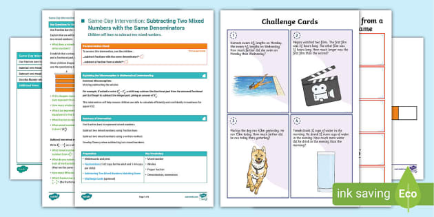 👉 Y4 Intervention: Subtract Mixed Numbers - Same Denominator