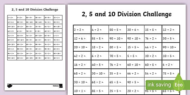 2 5 and 10 division challenge worksheet worksheet 2 5 and 10 division