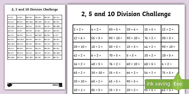 2,5 And 10 Division Challenge Worksheet / Worksheet - 2,5 And 10 Division