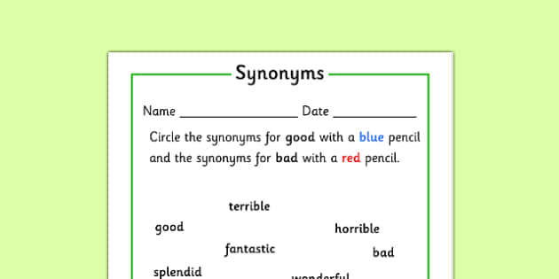 Organising Good And Bad Synonyms Worksheet - organising good and bad ...