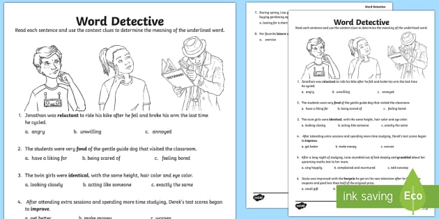 word detective context clues worksheet