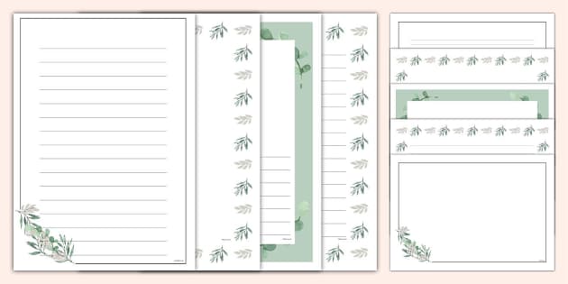 Buy Botanical Leaf Border, Printable Letter Writing Paper / A4