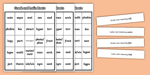 Sixth Grade Greek and Latin Roots Bingo - Twinkl