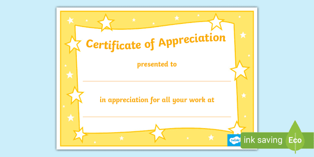 certificate of thanks and appreciation template