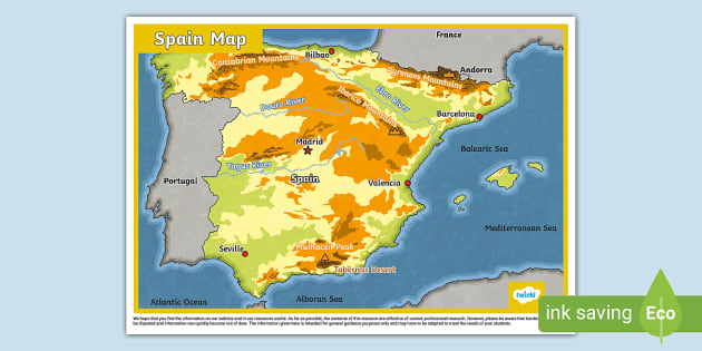 Map of Spain KS2 - Geography - Twinkl