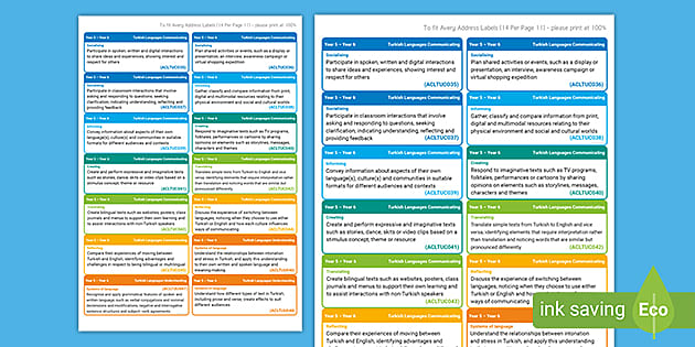 Australian Curriculum Turkish 5-6 Learning Outcomes Stickers