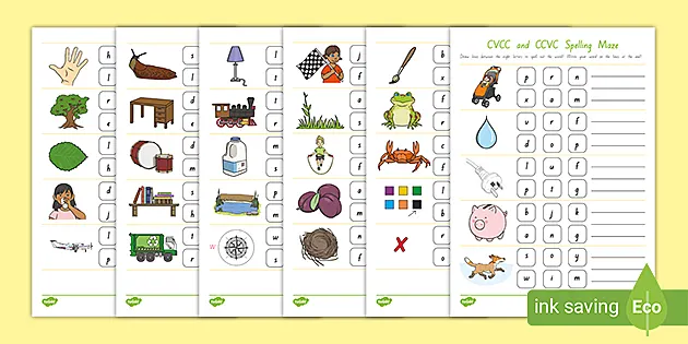 Ccvc And Cvcc Spelling Maze Worksheet