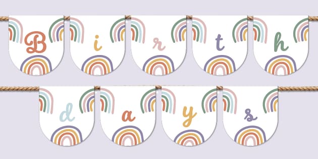 Muted Rainbow-Themed Birthdays Display Bunting - Twinkl