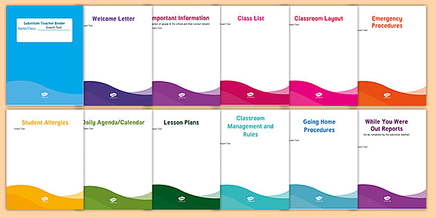 Substitute Teacher Binder-Editable Dividers labels and Cover