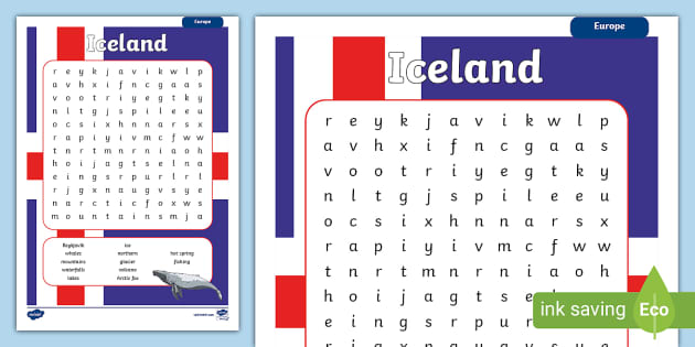 Iceland KS1 Word Search Geography Europe (Teacher Made)