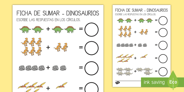 Ficha de sumas: Los dinosaurios (teacher made) - Twinkl
