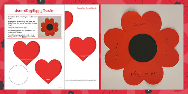 Anzac Day Poppy Hearts Craft | Twinkl (teacher made)