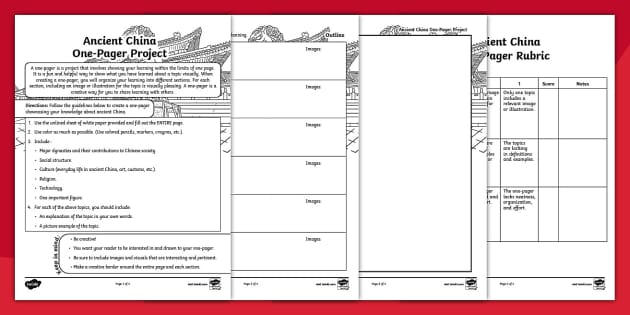 Sixth Grade Ancient China One-Pager Project (teacher made)