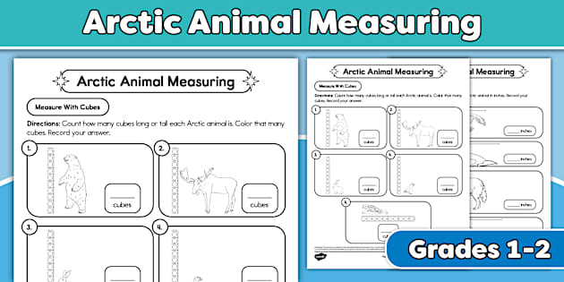 Arctic Animal Measuring Worksheet for 1st-2nd Grade