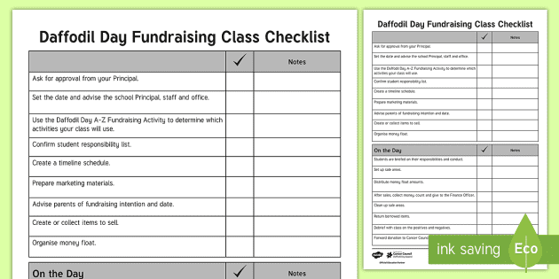 FREE! - Daffodil Day Fundraising Checklist (teacher made)