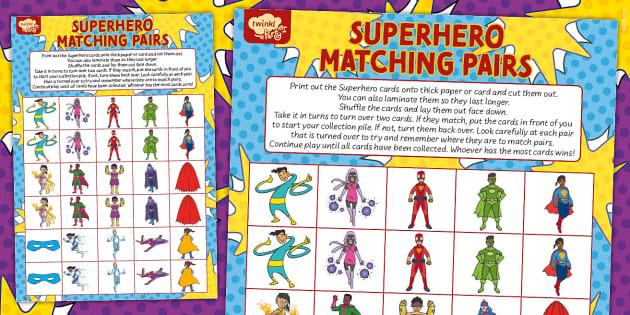 Superhero Matching Pairs Game Printable Twinkl Party