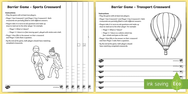 Crossword Barrier Game Activity Pack (teacher made) Twinkl