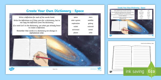 Space Key Vocabulary Create Your Own Dictionary - Twinkl