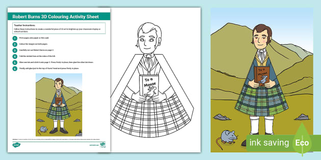 Robert Burns 3D Colouring Activity | Twinkl Resources