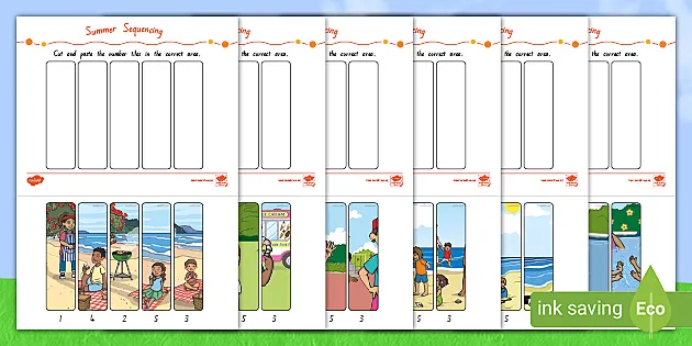 summer themed number sequencing picture puzzle