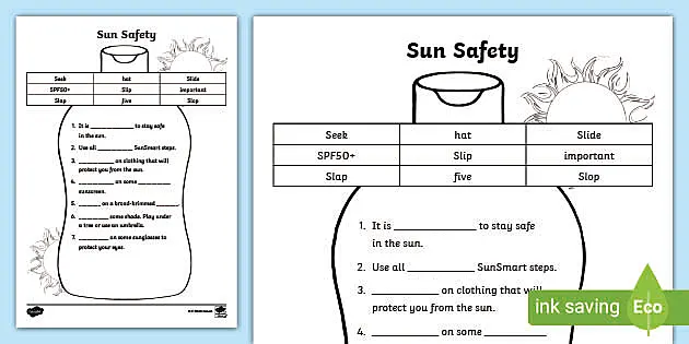 sun safety worksheets for kindergarten printables