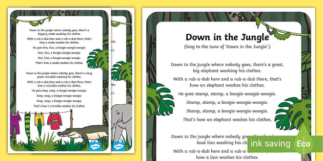 Jungle Songs for Kindergarten Down in the Jungle Rhyme