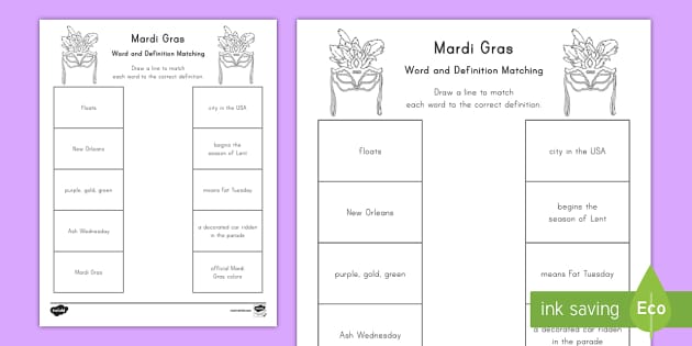 Word And Definition Matching Activity