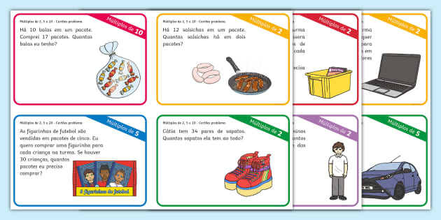 Múltiplos de 2, 5 e 10 - Cartões problema (teacher made)