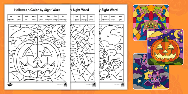 Kindergarten Halloween Color by Sight Word Activity - Twinkl