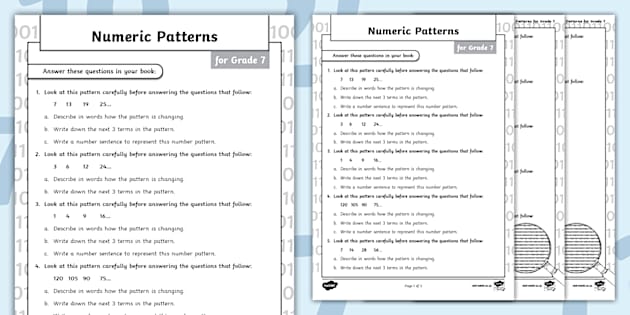 Numeric And Geometric Patterns Grade 7 Worksheets - Twinkl