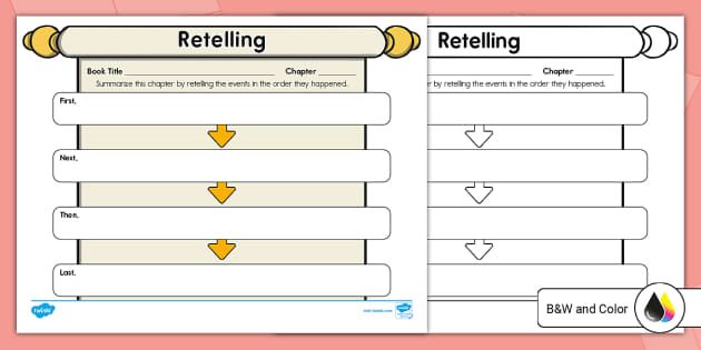 Retelling Reading Response Worksheet for Any Chapter Book for 1st-2nd Grade